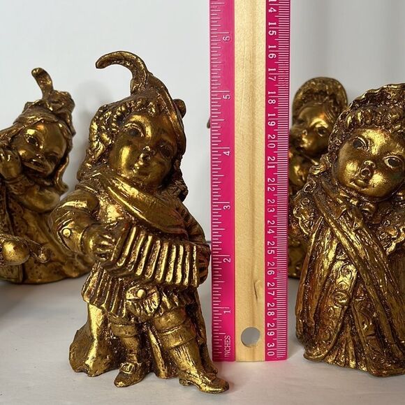 Vintage ARP Paper Mache Light‎ Figurine Musicians Gold Gilt 6” Japan Set of 6 - Picture 11 of 12